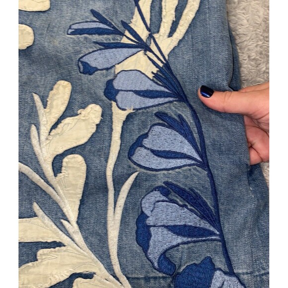 Anthropologie Holding Horses Blue Denim Dress Floral Embroidery Festival Boho XS - Picture 7 of 9